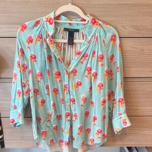 Smythe Aqua Floral Blouse - Pink and Orange Accents